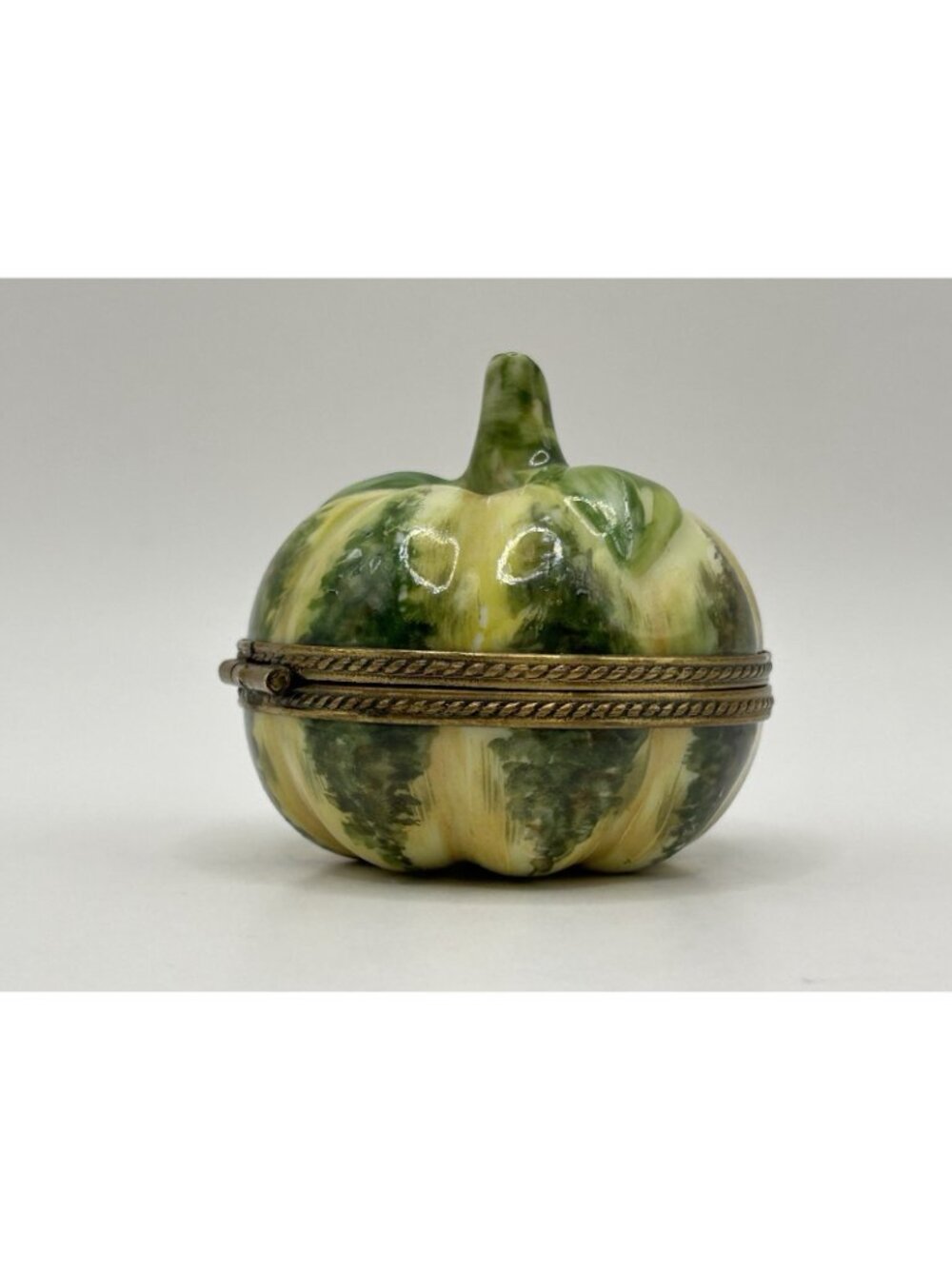 Limoges France Pumpkin Squash Trinket Box Peint Main Hinged Porcelain Green Gift - Picture 6 of 16